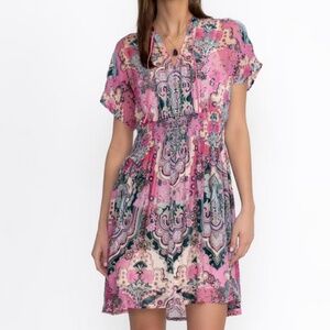 Johnny Was Thia Burnout Silk-Blend Dress Size M